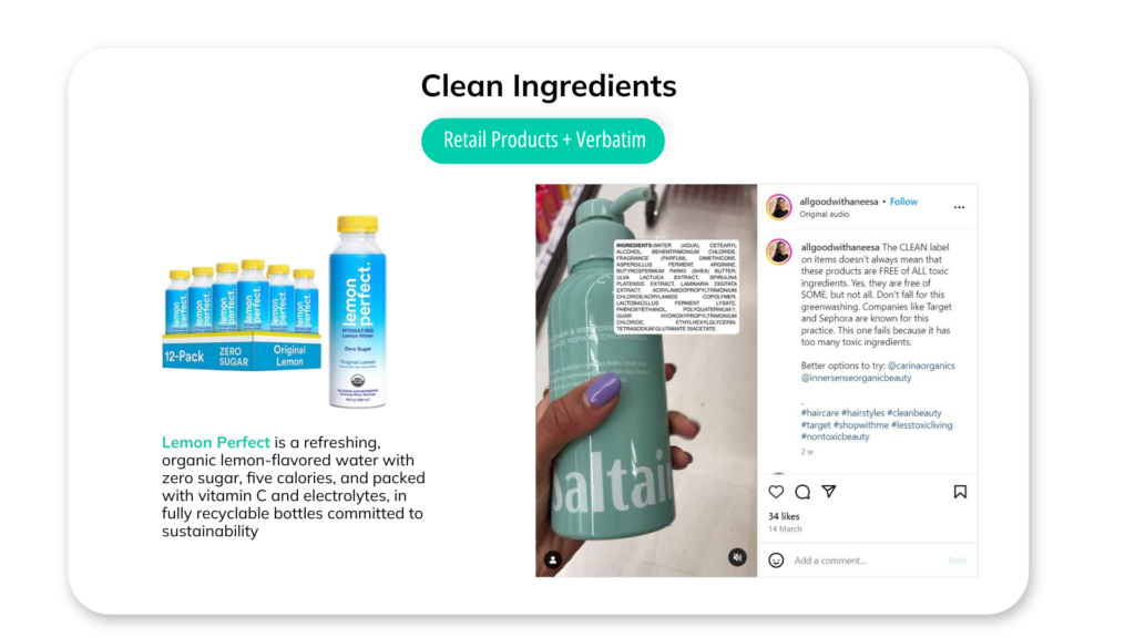 clean ingredients products and verbatims